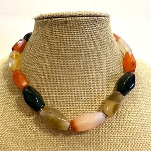 Gorgeous Multi Gemstone Genuine Necklace- orange, ivory, black - Agate